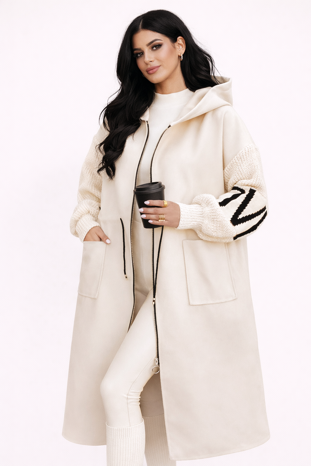Harper Williams | Luxe Longline Jas met Gebreide Mouwen