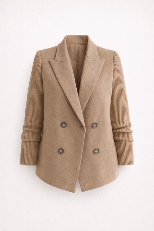 Emily Harrison | Knit Sleeve Tailored Blazer | Moderne elegantie met een verfijnde twist