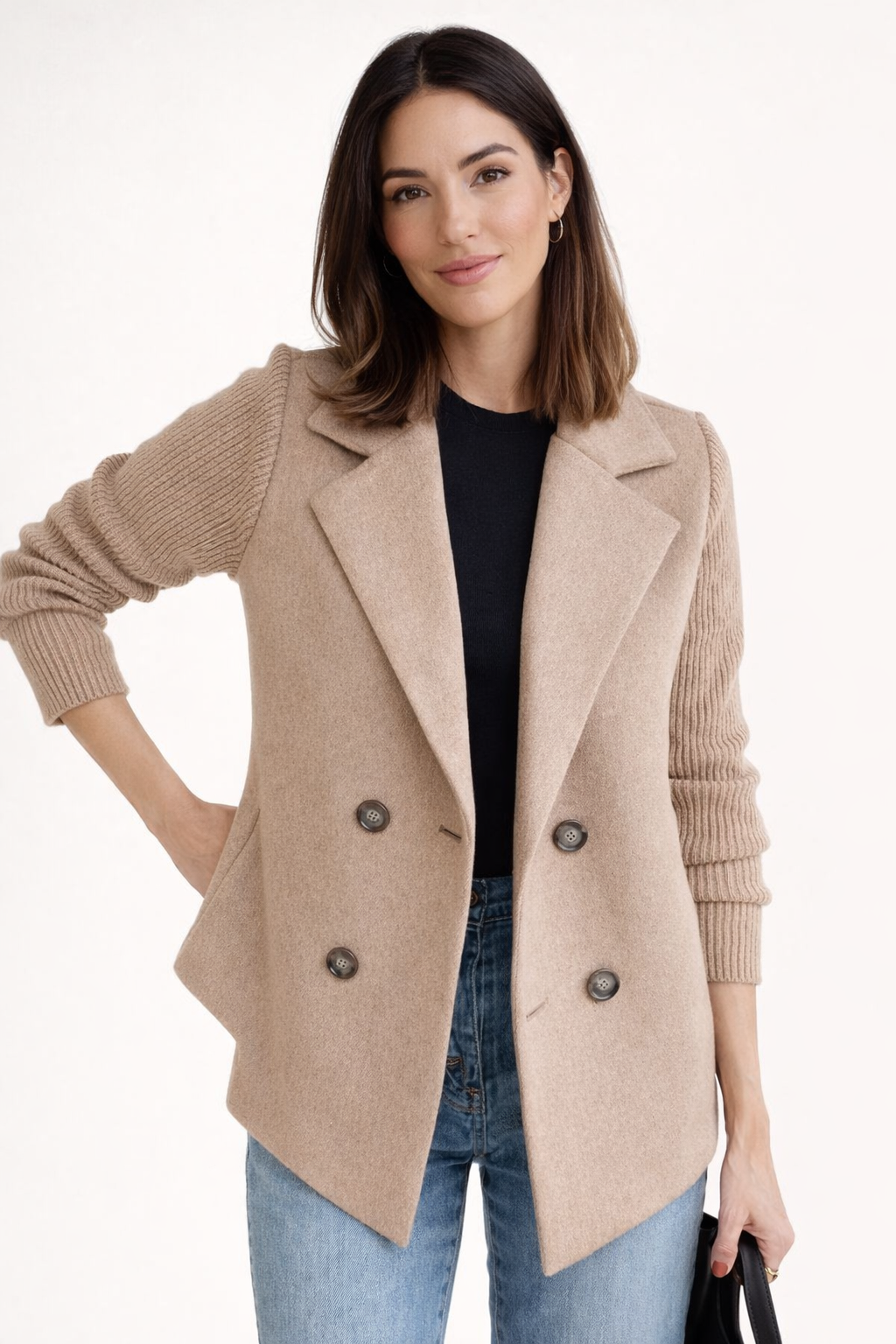Emily Harrison | Knit Sleeve Tailored Blazer | Moderne elegantie met een verfijnde twist