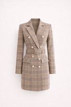 Madison Carter | Plaid Belted Blazer Dress | Tijdloze klasse met een moderne power look