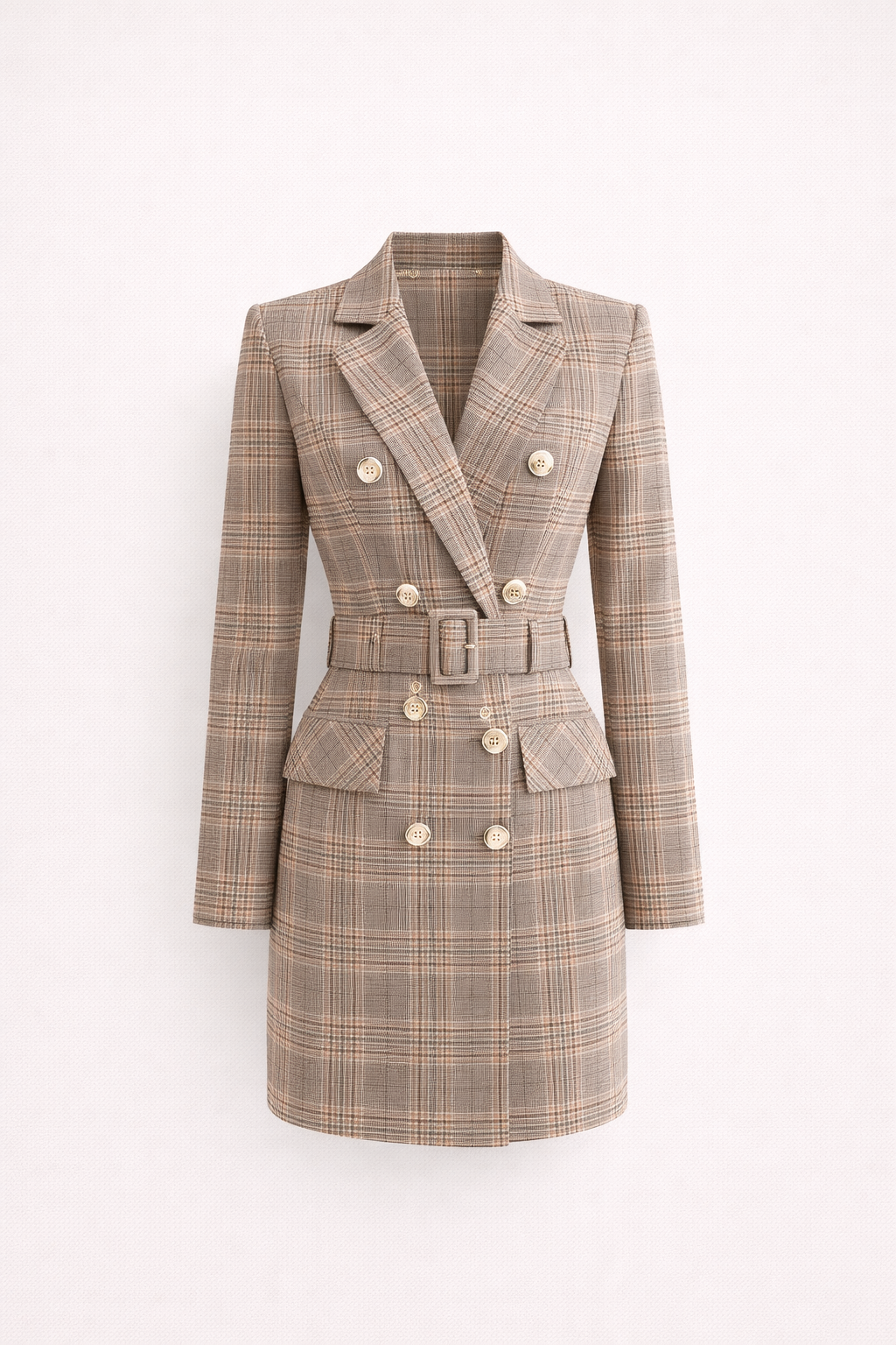 Madison Carter | Plaid Belted Blazer Dress | Tijdloze klasse met een moderne power look